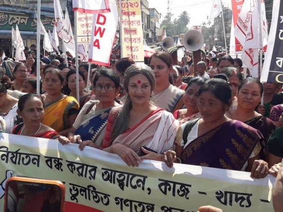 AIDWA lead a massive protest rally in the heart of capital , against the increasing crime against women across the country AIDWA lead a massive protest rally in the heart of capital , against the increasing crime against women across the country